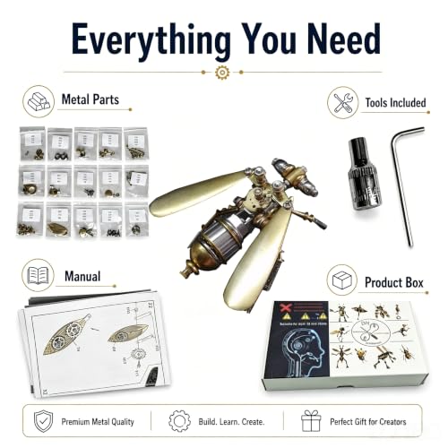 Steampunk 3D Metal Fruit Fly Puzzle Model : 150+ Pcs Mechanical DIY Assembly Kit Level 3/5 2-3 H Build Time Unique Home Office Decor Gift for Father Husband Teens (Fruit Fly) - style: Fruit Fly