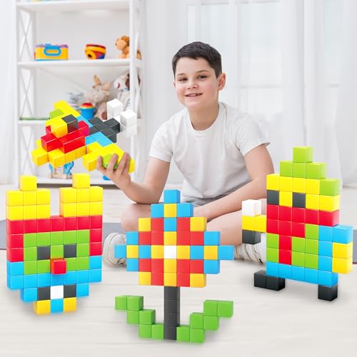 PicassoTiles 60pc Magnetic Puzzle Cube Building Set 1 Inch 3D Blocks STEM Construction Toy for Toddlers Kids Boys Girls Age 3+ Montessori Learning Travel Sensory Gift with Educational Idea Book PMC60 - style: 60 Pieces 1"