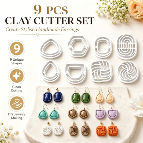 9Pcs Geometric Polymer Clay Cutters for Earrings Jewelry Making - color: Square