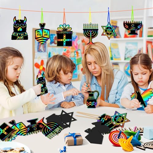 JULMELON 36PCS Hanukkah Scratch Paper Crafts for Kids, Chanukah Gifts - style: Hanukkah