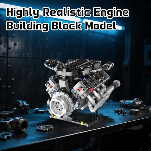 V8 Mini Engine Model Kit that Runs Building Sets with Motor, APP Control technic & Light, Car Mechanic Engineering Collectible for Adults Boys 14+