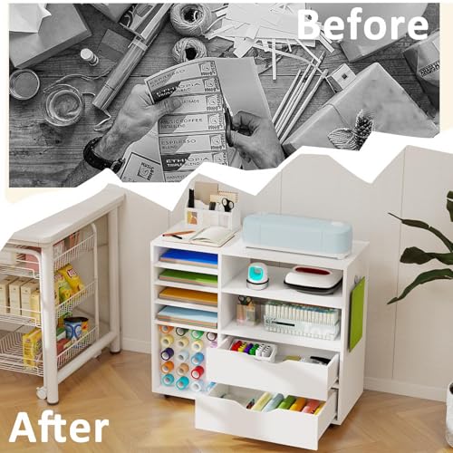 Rolling Craft Storage Cart with 2 Drawers Compatible for Cricut