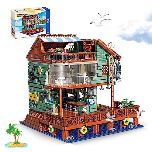 HSANHE Harbour Restaurant House Mini Bricks Building Kit, Ideas Creative Architecture Building Toys Birthday Gift for Adult Boys Girls -2096 Pieces (Not Compatible with Set) - color: Harbour Restaurant