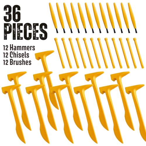 12 Set Excavation Tool Kit for Kids, Bulk Archaeology Dinosaur Dig Kit Tools with Hammer Chisel Brush, Fossil Dino and Gems Dig Kit, STEM Science Toys for Classroom Activities, Party & Boys Girls - color: 12 Set