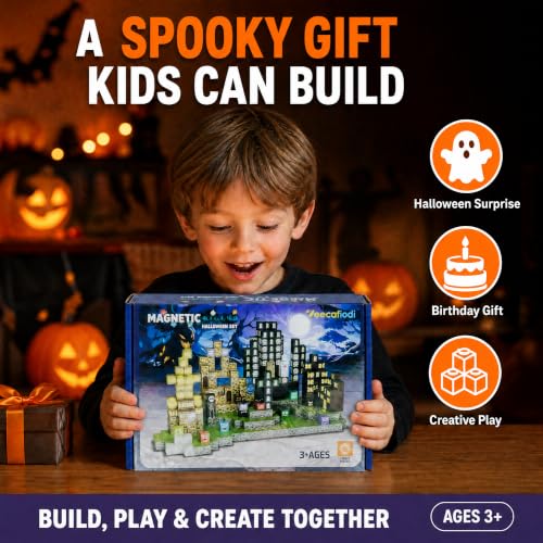 Veecafiodi Halloween Magnetic Building Blocks with Lights, 137PCS Magnetic Blocks STEM Construction Set for Kids Ages 4-8, Spooky Building Toy, Birthday Gift for Boys Girls - color: Multicolor