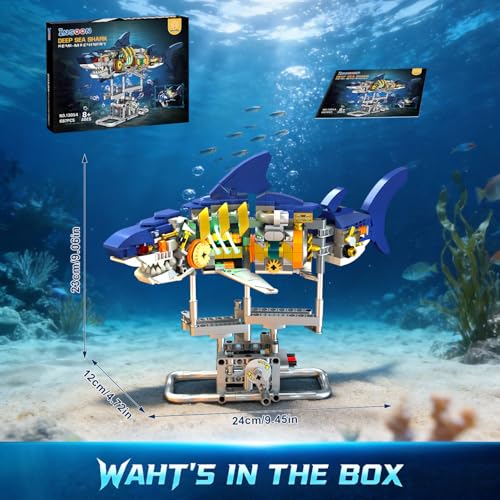 INSOON Mechanical Shark Building Set STEM Toy with LED Light for Boys 8-12+