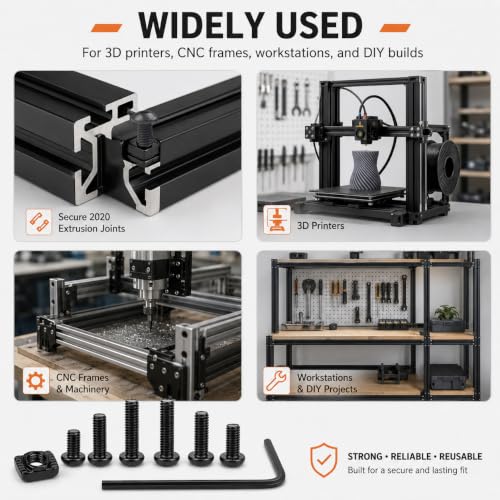 252PCS M5 T Nuts and T-Slot Bolts Extrusion Accessories Kitwith M5(8-20mm) Hexagon Socket Screws, T Nut and AllenWrench Compatible with 2020 Series Aluminum Extrusion