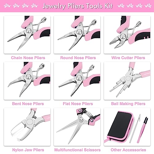 Toolour Jewelry Pliers Set Jeweler Making Tools for Adults,11pcs Professional Jewelry Pliers Tool Kit with Jewellery Making Supplies for DIY Beading Crafting Crimping Cutting Repair