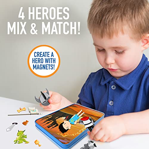 Hapinest Magnetic Heroes Pretend and Play Travel Playset Toy for Boys Ages 4 Years and Up, Fireman, Policeman, Knight, Astronaut
