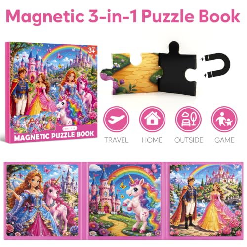 Biarek Princess Unicorn Magnetic Puzzles for Kids 3-5, 61-Piece Set - color: Princess Unicorn - 61 Pieces