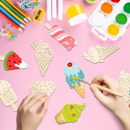 80PCS Wooden Ice Cream Cutouts Ornaments to Paint,Summer Decorations 8 Styles DIY Blank Unfinished Wood Cutouts Ornament for Crafts Hanging Decorations - color: Ice Cream Cutouts
