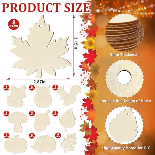 80PCS Wooden Fall Ornaments to Paint Thanksgiving Decorations, 10 Styles DIY Blank Autumn Unfinished Wood Maple Leaves Turkey Pumpkin Halloween Cutouts Ornament for Crafts Birthday Party Gifts Hanging - color: Autumn.New