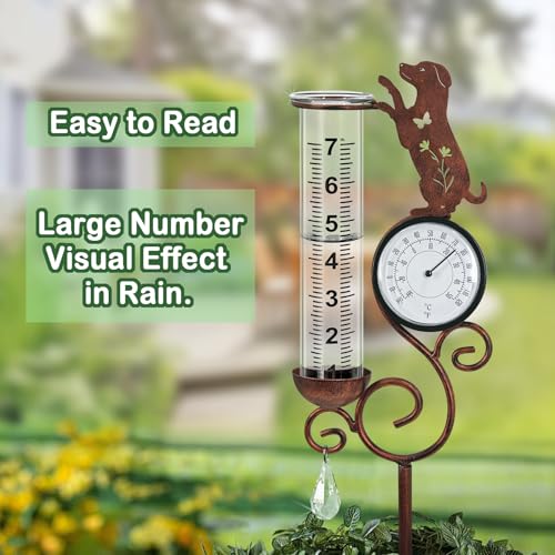 Dog Rain Gauge Outdoor,Large Number Scale Rain Gauge-Temperature&Hygrometer - color: Beagle