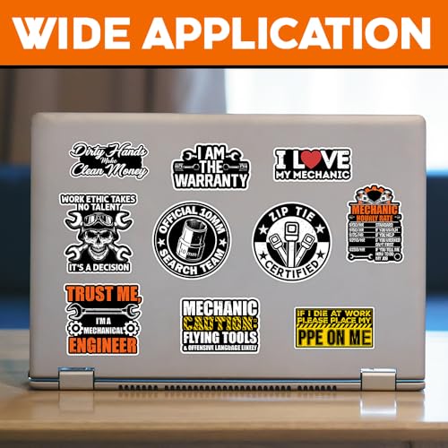 MAIANEY (10Pcs, 3in) Mechanic Sticker Pack for Toolbox Garage Laptop – Funny Mechanic Decals Set, Shop Humor Stickers for Car, Water Bottle, Hard Hat, Durable Waterproof Vinyl - color: Mechanic