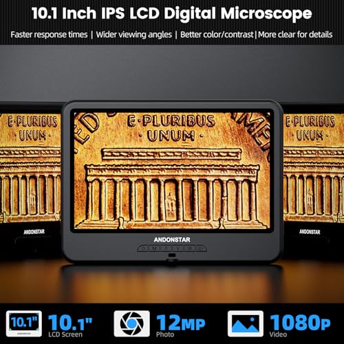 Andonstar AD109 Digital Microscope with 10.1" Screen for Soldering Repair - size: 10.1 Inch+Flexible Boom Arm Stand