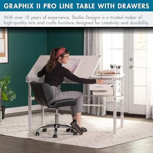 Studio Designs Graphix II Pro Line Split Top Height Adjustable Drafting, Drawing Table with 39.5" x 30" Tilting Top,White - size: 53.75 In. Wide (Drawers)