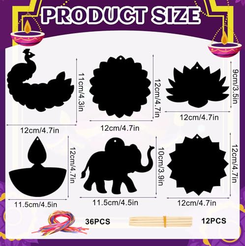 JULMELON 36 Pcs Diwali Crafts for Kids Rainbow Scratch Art Party Favors - style: Diwali