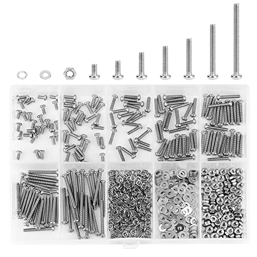 HELIFOUNER 560 Pieces M2.5 x 4mm /6mm /8mm /10mm /12mm /16mm /20mm, Button Head Socket Cap Screws Bolts Washers Nuts Kit, 304 Stainless Steel - size: M2.5, style: Button Head Socket Cap