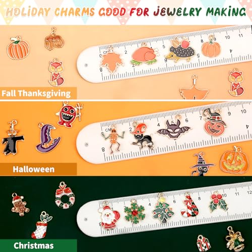 SANNIX 110Pcs/55 Pairs Holiday Charms, Fall Halloween Thanksgiving Christmas Charms for Jewelry Making Assorted Gold Enamel Charm for Bracelet Necklaces Earrings Craft Supplies - style: Holiday Charms