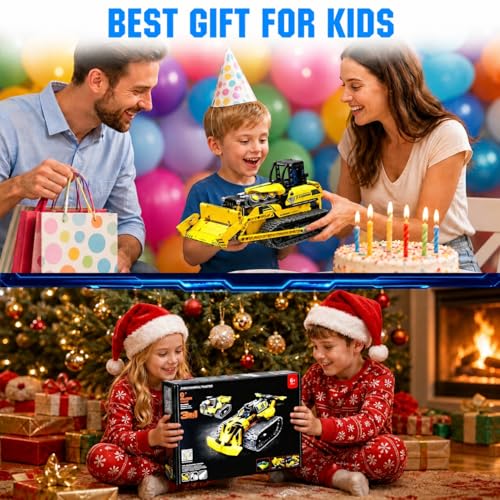 zinat 3 in 1 RC Bulldozer Building Set, STEM Construction Vehicle Kit with App & Remote Control, Tracked Engineering Toy Gift for Kids Boys Girls Ages 6+ - 452Pcs