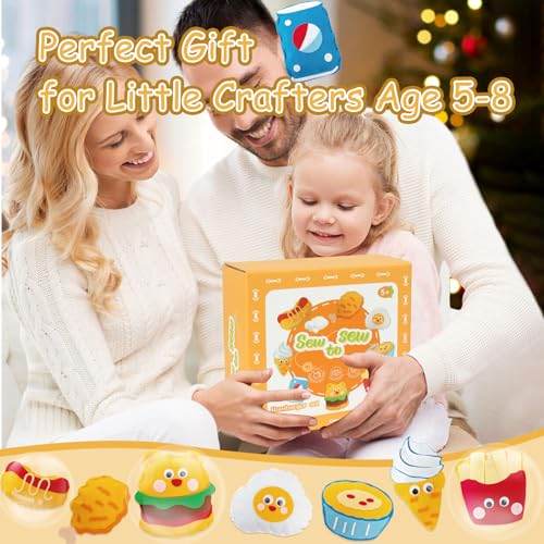 Kid Felt Sewing Kits for Beginners, DIY 8 Stuffed Food for Kids Age 5-12 - color: Hamburg Set