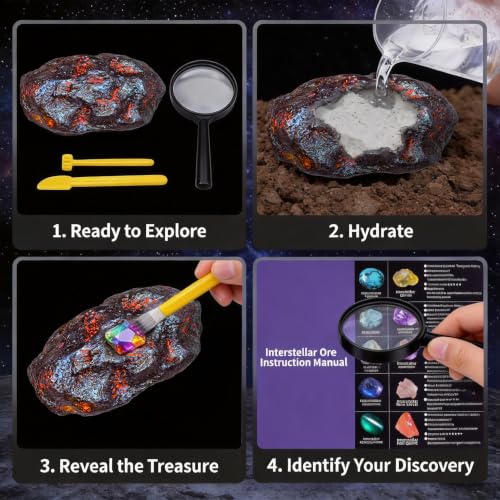 Meteorite & Space Gemstone Dig Kit – Dig Up 30+ Real Gemstones and Crystals, Science Kit for Kids, Gem Digging Kit, Gift for Girls and Boys, Mining Kit, Rock Collection, Age 6+, STEM Educational Toys