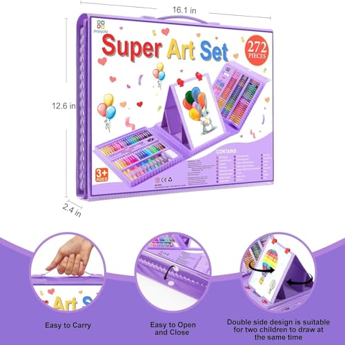Art Supplies, 272 Pack Art Set Crafts Drawing Kit for Kids Girls Boys Teens - color: Purple