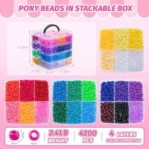 Simetufy 4200Pcs Pony Beads Bulk 24 Colors Kandi Beads for Bracelet Making