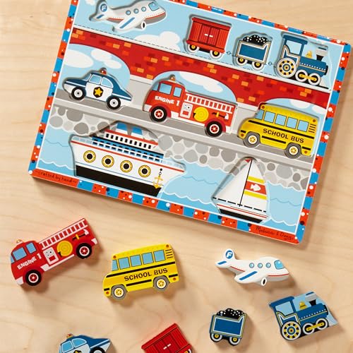 Melissa & Doug Vehicles Wooden Chunky Puzzle (9 pcs), Educational Screen Free Activity for Toddler, Preschoolers And Kids Ages 2+- FSC Certified - size: 11 x 12 inches, style: Vehicles