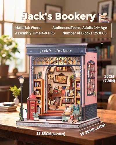 CUTEBEE Book Nook Kit, DIY Miniature House Dollhouse Kit for Adults - color: Jack's Bookery