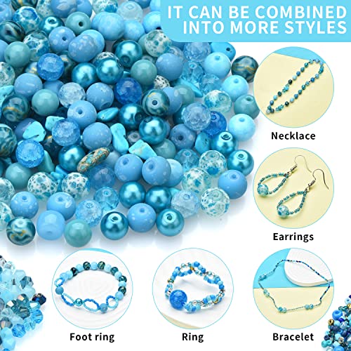 Rired 27 Assorted Craft Beads Bracelet Kit, Columbia Blue Bead Including 7 Types of Round/Glass Pony/Bicone Crystal Beads/Rondelle/Gravel and Seed Beads for Jewelry Making - color: Blue