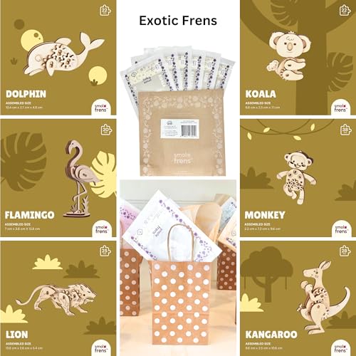 3D Wooden Puzzles for Kids Ages 8+, 6 Pack Animal Puzzles, FSC-Certified Wood, Plastic-Free Toy, STEM Kit for Kids Teens Adults, Wood Craft Model Kit, Individually Wrapped Party Favors - Exotic Frens - color: Exotic Frens