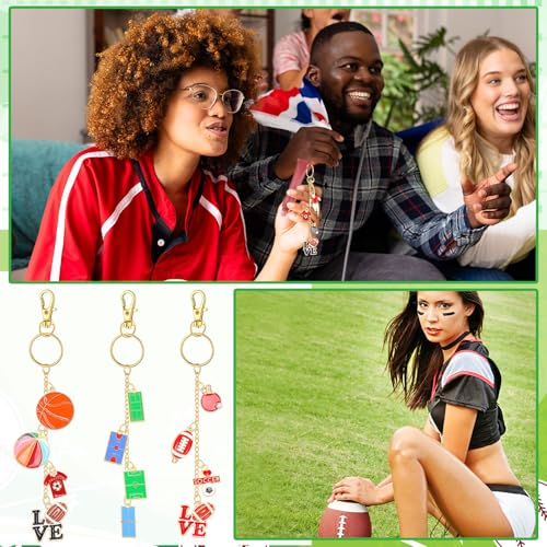 VioraWhite 213 Pcs Sports Theme Keychain Making Kit Ball Bag Charm Kit Lip Gloss Keychain 100 Football Volleyball Table Tennis Basketball Baseball Charms 32.81 ft Gold Chains for DIY Crafts Women - style: Sports Theme