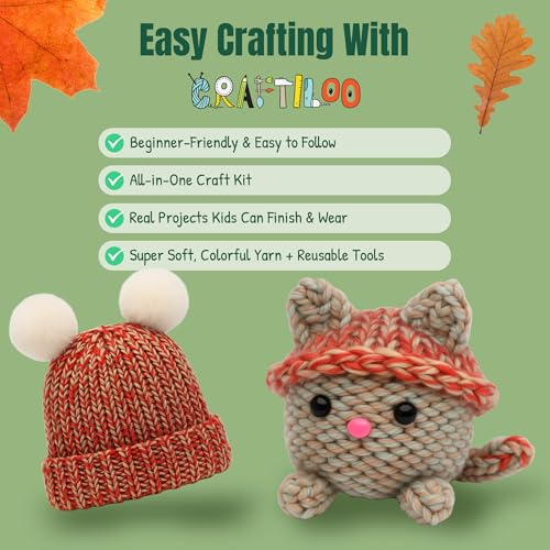 Knitting Kit for Kids - Beginner Loom Knitting Kit to Make a Hat & Cat - style: Cat & Hat