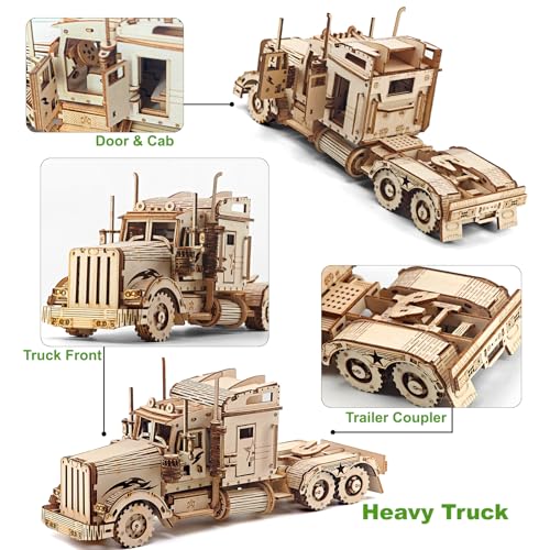 Kaptein 3D Wooden Puzzles for Adults & Teens – DIY Truck Model Kit to Build – Brain Teaser Craft – Birthday Gifts & Desk Decor