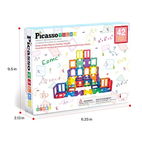 PicassoTiles Magnetic Tiles Building Blocks STEM Toy Set for Kids Ages 3+ - color: See-through Shape