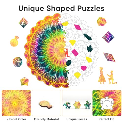 Bovearto Wooden Puzzle for Adults, Geometric Colorful Mandala Round - color: Fantasy Color Wheel, size: 200pcs