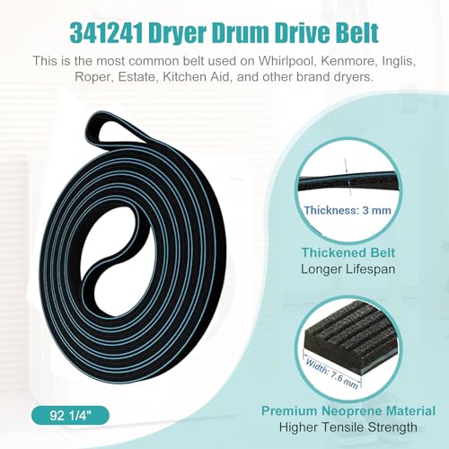 4392065RC Dryer Repair Kit Including 691366 Idler Pulley, 341241 Dryer Belt - style: Black Blue Roller