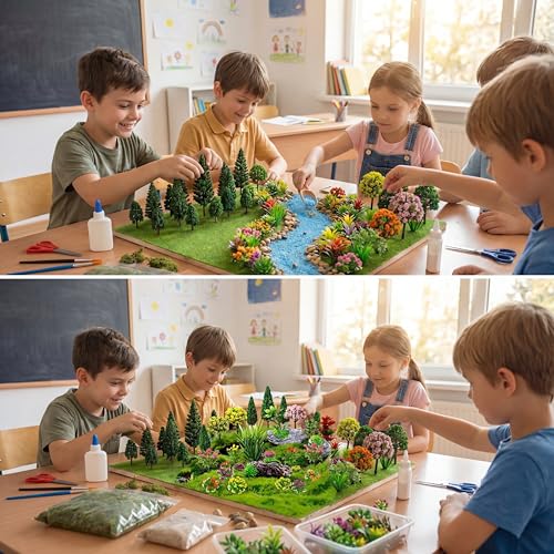 Soulchen 58 Pcs Mixed Model Trees 0.98-5.12 Inch Mini Tree Diorama Supplies - style: Dark Green
