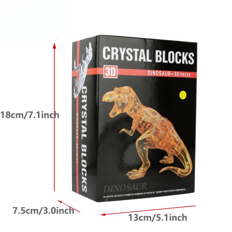 3D Crystal Dinosaur Puzzle,Crystal Puzzle Brainteasers for Puzzlers Ages 16 and Up,50PCS(Transparent) - color: Transparent-dinosaur