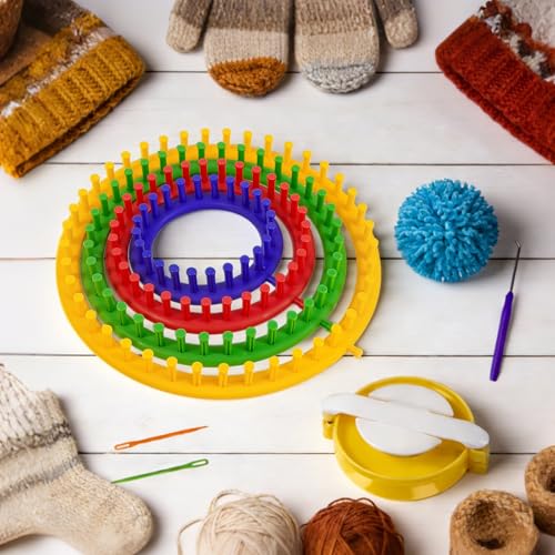 Cesilili Beginner Knitting Loom Set (4/6/8/10in) with 4 Pompom Makers