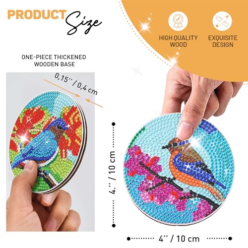 8 pcs Diamond Painting Coasters | Diamond Art Coasters | Birds Diamond Art Painting | Perfect Art Craft Gift for Birds Lover, Dad, Mom, Grandparents, Brother, Sister. - color: Birds