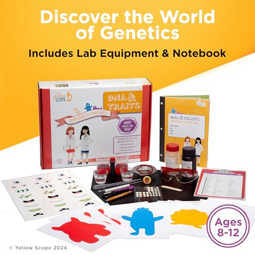 YELLOW SCOPE Genetics Science Kit - DNA & Traits Kit, Metal Lab Tools, Ages 8-12 - Hands-On STEM Science Experiment & Educational Toy - Genetics Lab Setup - style: DNA & Traits Science Kit