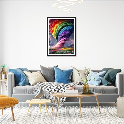 HEIBAGO Diamond Art Kits for Adults, Diamond Painting Kits Rainbow Storm for Adults Beginners, 5D Full Drill Round Diamond Art Painting Tornado, DIY Diamond Dots for Adult for Home Wall Decor 12x16In - color: Rainbow Storm