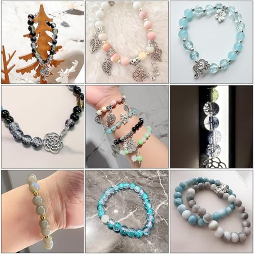 Bracelet Making Kit for Adults – 414pcs Real Crackle Glass Beads with Charms, 8mm Neutral Color Jewelry Making Set for Gifts