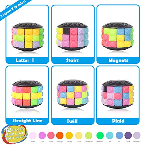 R.Y.TOYS Rotate and Slide Puzzle-Design Patent,Fidget Toys(Restore Order/Create Patterns) 12 Colors,3 Layers-Open Cover for Quick Play,Brain Teaser,Sensory Toys,Birthday Gifts,Easter Basket Stuffers - color: 12 Colors X 3 Layers