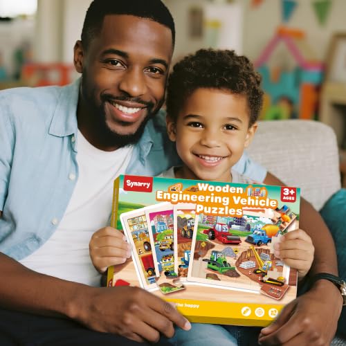 SYNARRY Large Wooden Construction Vehicle Puzzles for Kids Ages 4-6 - style: Construction Vehicle