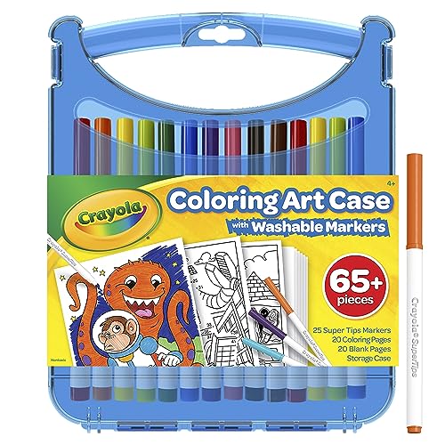 Crayola Super Tips Coloring Art Case with Coloring Pages, Kids Gift, 65+ Pieces, Packaging May Vary - style: Super Tips Markers