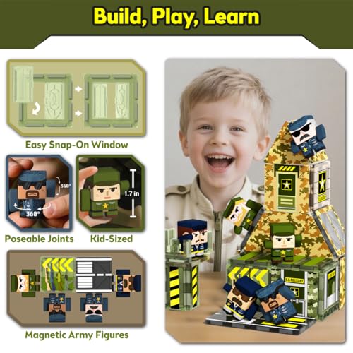 GobiDex 100PCS Army Magnetic Building Blocks Set for Kids Ages 3+ - color: Army Playset
