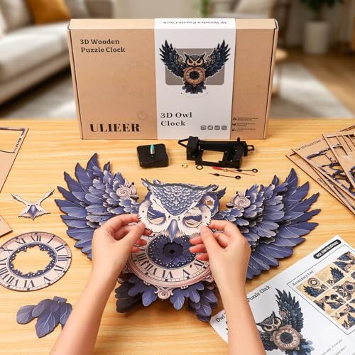 3D Puzzles for Adults Owl Clock Crafts for Adults Wooden Puzzles - color: Owl Clock
